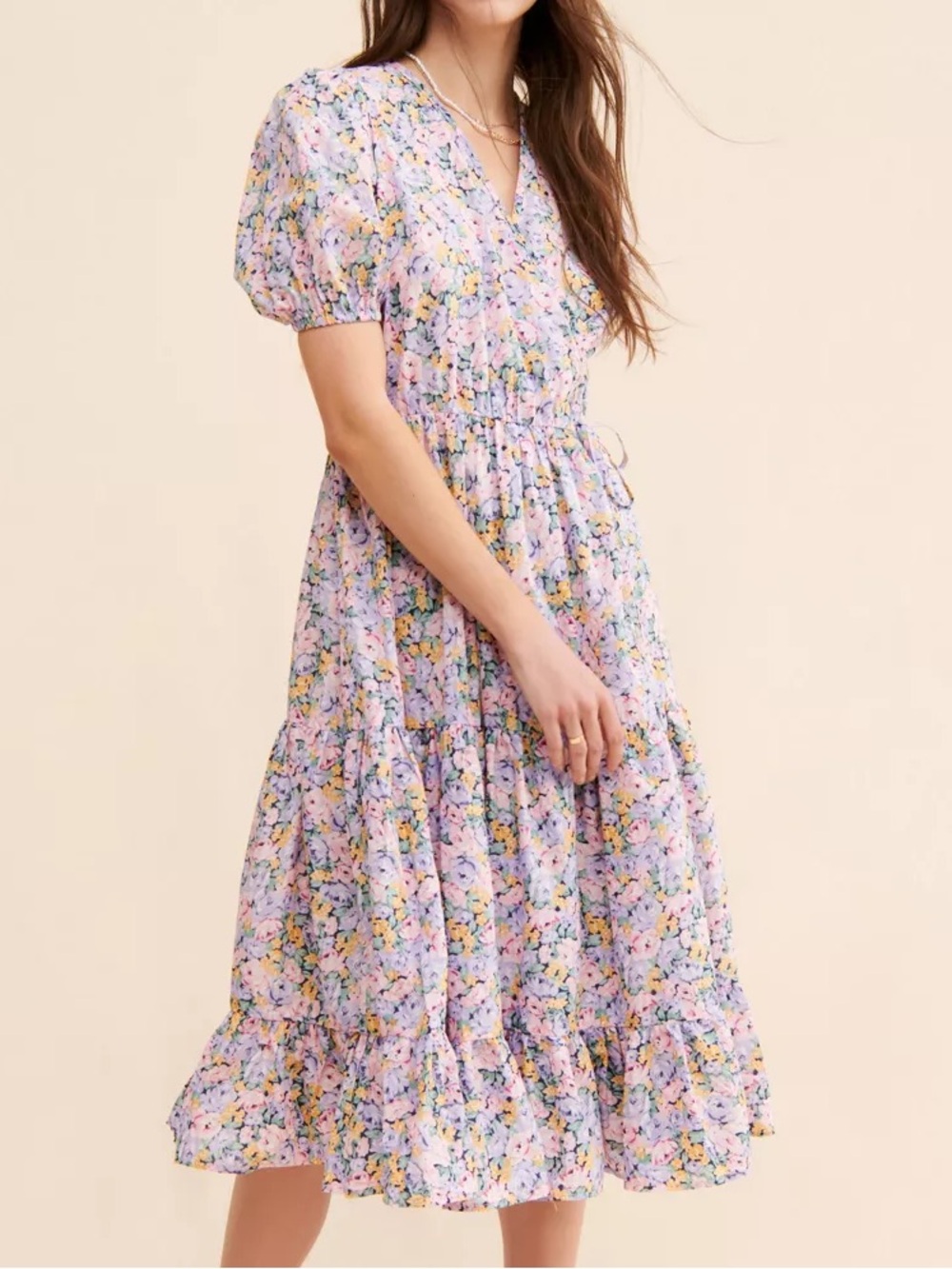 Sister Jane Floral Fields Midi Wrap Dress Cotton Purple Pink Cottagecore Small